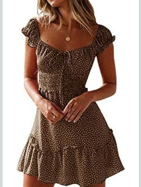 Brown Floral Smocked Mini Dress - Women